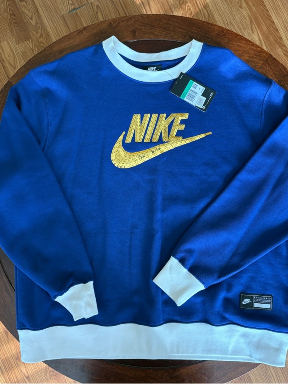 Nike Royal Blue Crewneck Sweatshirt with Sequins Logo and White Trim